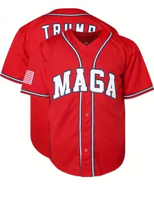 Men's #47 Trump Maga Red Baseball Jersey - Authentic, V-Neck, Short Sleeve