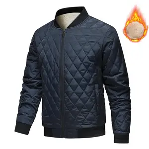 Men's Fleece-Lined Thick Cotton Jacket Autumn Winter Warm Trendy Plaid Cotton Coat Fashionable Baseball Collar Cotton Jacket Windproof Cold-Proof Coat lining outerwear top