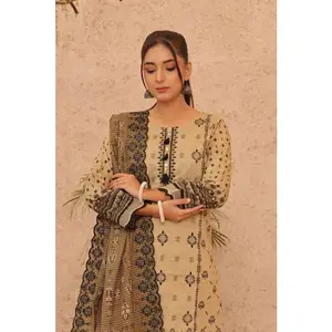 Earthy Beige 3-Piece Embroidered Lawn Set