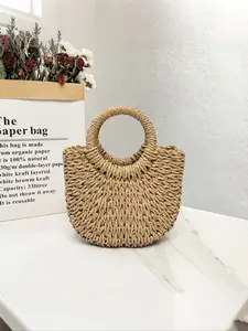 1PC Straw Clutch Purses For Women Woven Straw Beach Sea Handbag Tote Bags. Straw Drawstring Tote Bag, Fashion Holiday/Travel Tote Bag Suitable For Daily. Casual Shopping Bag