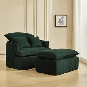Convertible Compressed Sofa Chair with Ottoman, Modern Corduroy Fabric Armchair for Small Spaces, Living Room, Dorm, or Apartment -W1036P251813