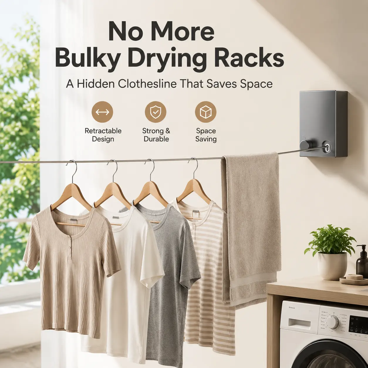 13.8FT Retractable Clothesline, Wall Mounted Clothes Drying Rack, Space Saver Laundry Line for Small Apartments, Bathroom & Balcony