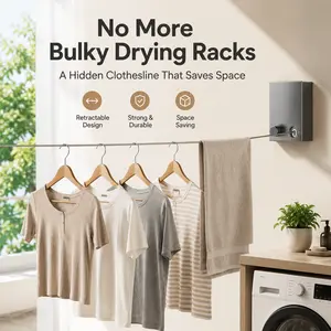 13.8FT Retractable Clothesline, Wall Mounted Clothes Drying Rack, Space Saver Laundry Line for Small Apartments, Bathroom & Balcony