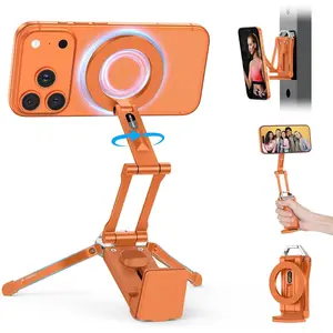 TP02 360 ° Rotating for MagSafe Tripod Mount, Adjustable Aluminum Magnetic Phone Tripod for iPhone 17/16/15/14 Pro Max, Foldable Cell Phone Stand Fits Vlog, Gym, Travel Essentials, Orange
