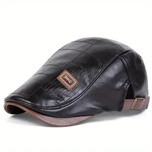 Unisex Adjustable Pu Leather Beret Breathable Sun Protection Outdoor Hat