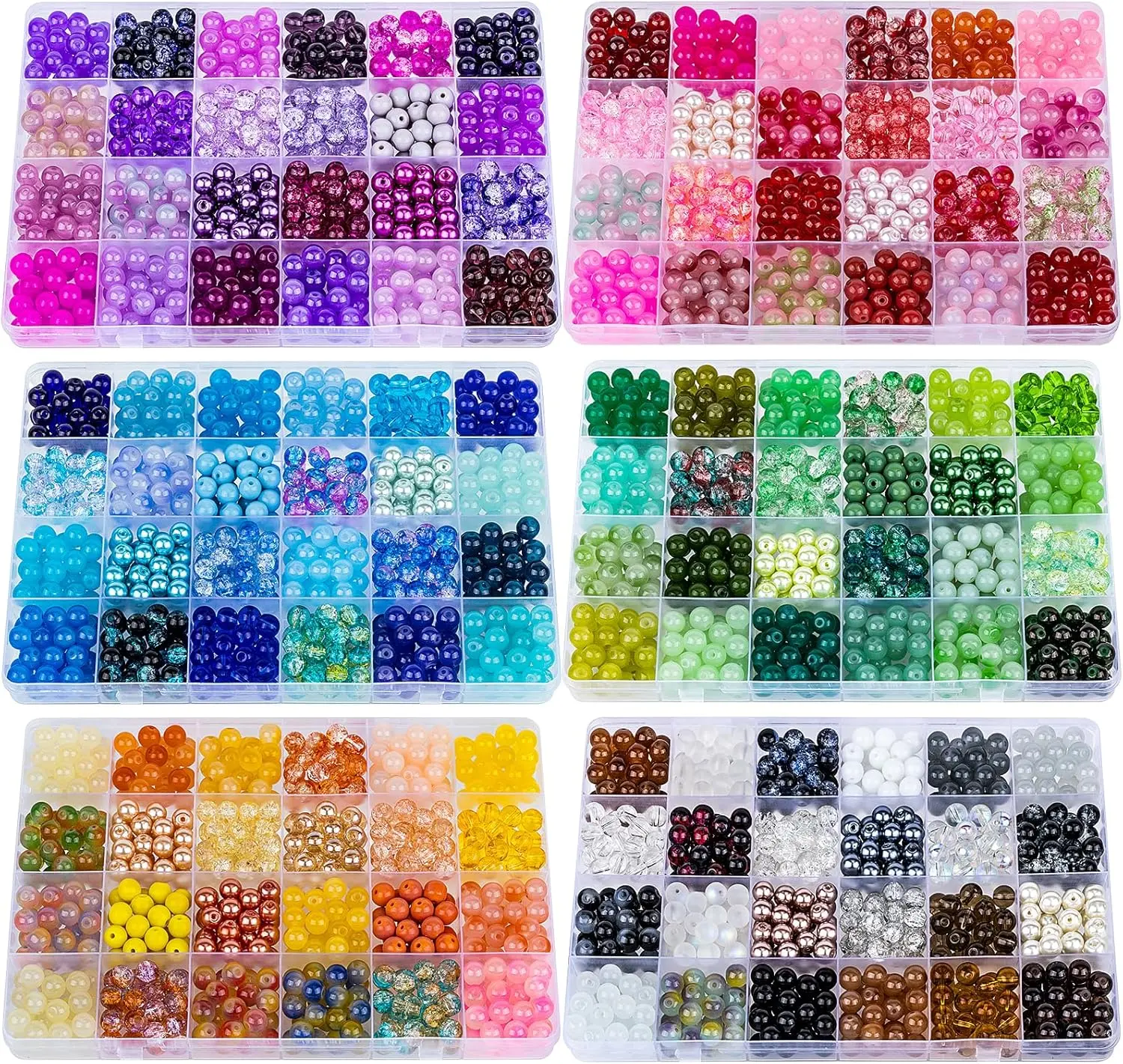 About 3600 count 8mm Glass Beads Making Kit,6Box-144 Colors Dreamy Series Colorful  Beads for Making,DIY Crafts
