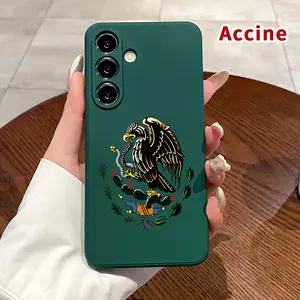 Straight Edge Phone Case Compatible with Samsung Galaxy S26 S23 Ultra S24 Plus S25 S22 Edge Mexican Eagle Symbol Pattern Anti-Scratch Shockproof TPU Bumper Drop-proof Cover