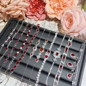 Water Drop Garnet Ruby Bracelet| Lab-Grown Red Diamond Jewelry| Valentine Gift for Women