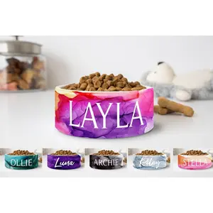 Watercolor Ink Custom Ceramic Dog Bowls