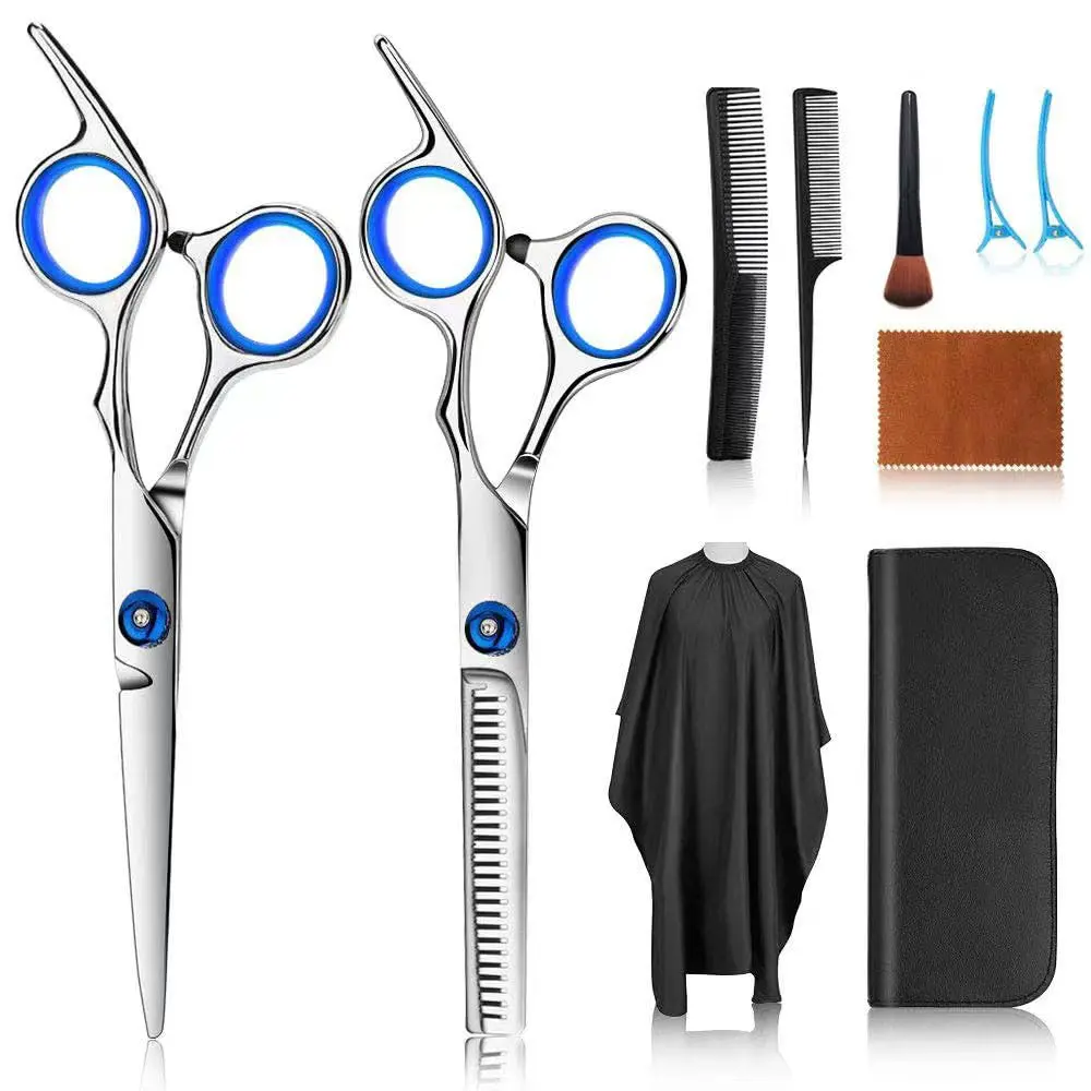 Hair Cutting Scissors Kits, 10 Pcs Stainless Steel Hairdressing Shears Set Professional Thinning Scissors For Barber/Salon/Home/Men/Women/Kids/Adults Shear Sets outdoor Aesthetic Haircare Gift Handle Heatless