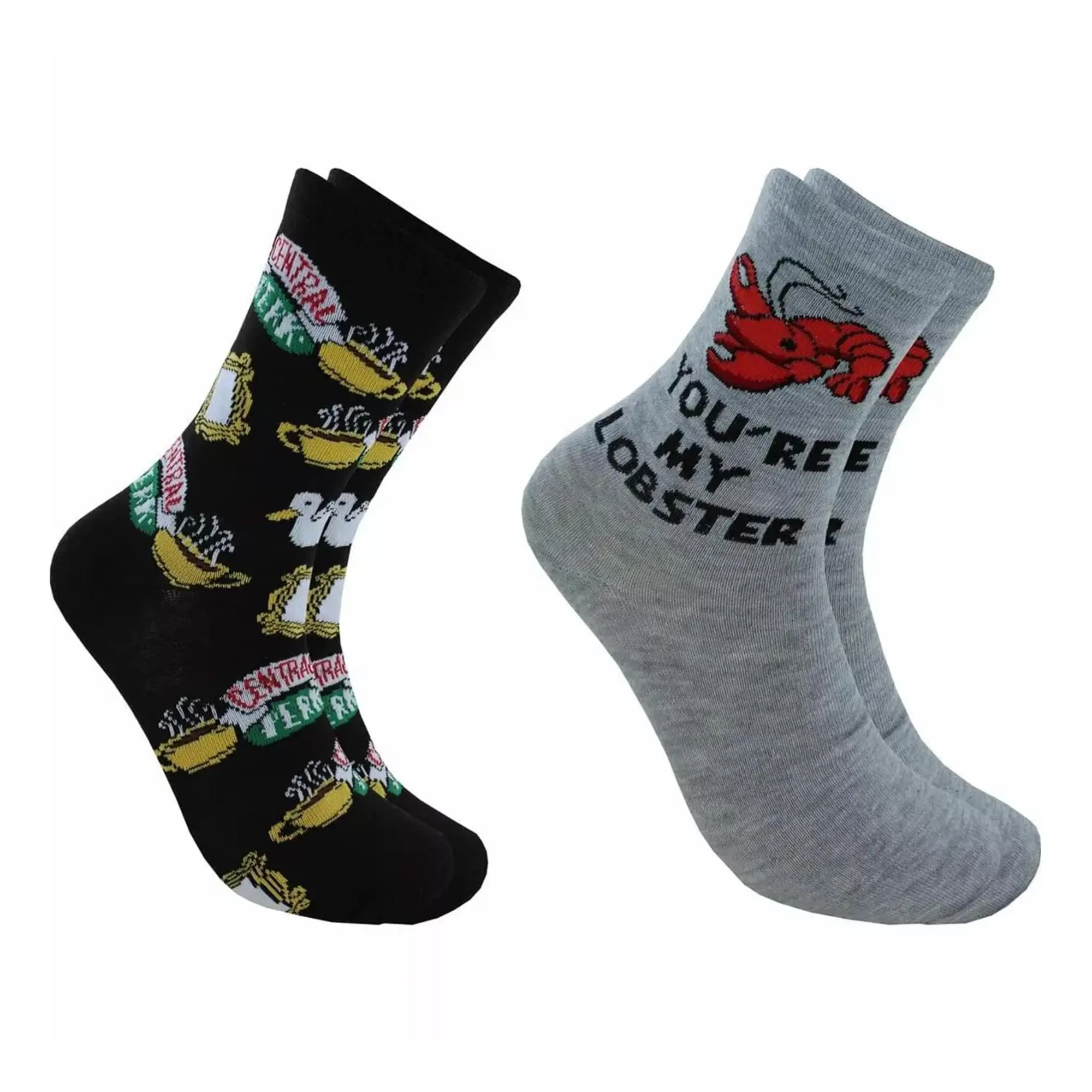 Friends Lobster and Cerntal Perk Novelty Unisex Crew Socks | 2 Pairs