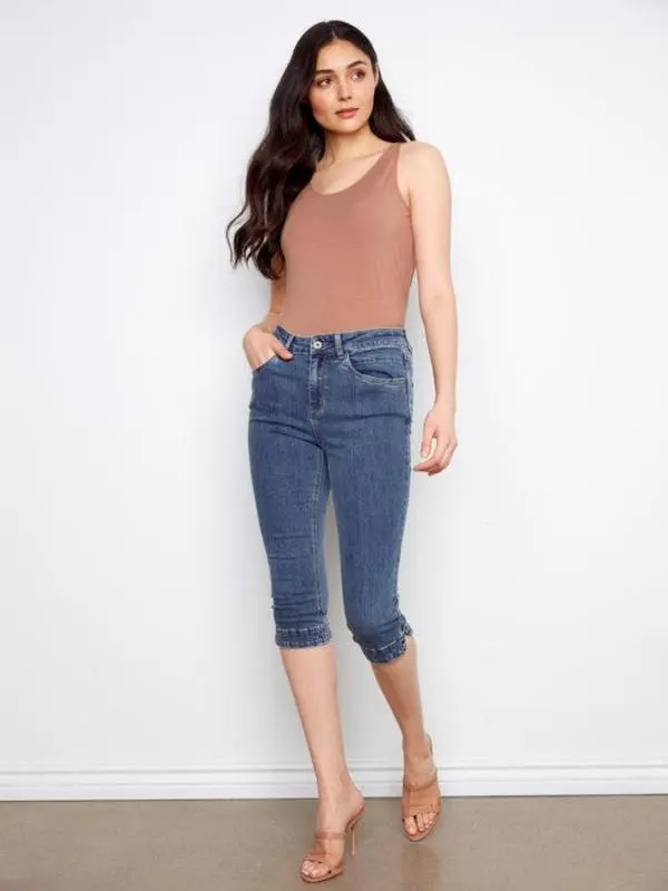 Charlie B Denim Knee High Capri Twill Pants