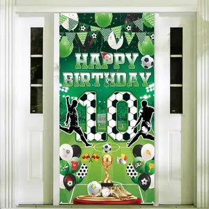 2D Flat Banner Door Cover, 10th Birthday Decorations, Football Theme, Happy 10th Birthday Backdrop, Large Size, Party Supplies