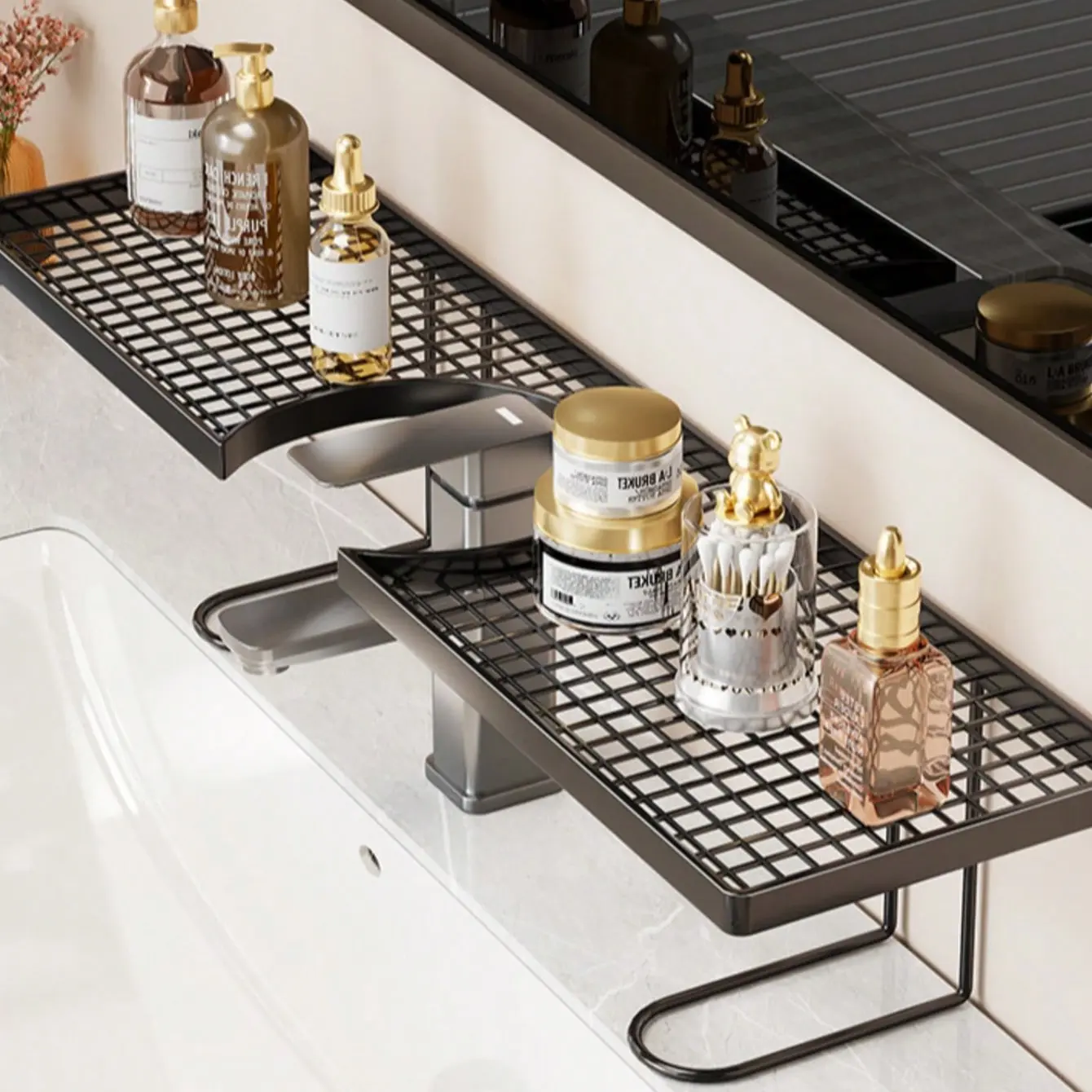 No-Drill Faucet Top Shelf, Bathroom Sink Organizer, Hollow Drainage Soap Holder, Moisture-Proof, Dedicated for Faucet, Space-Saving Design, Bathroom Space Saver