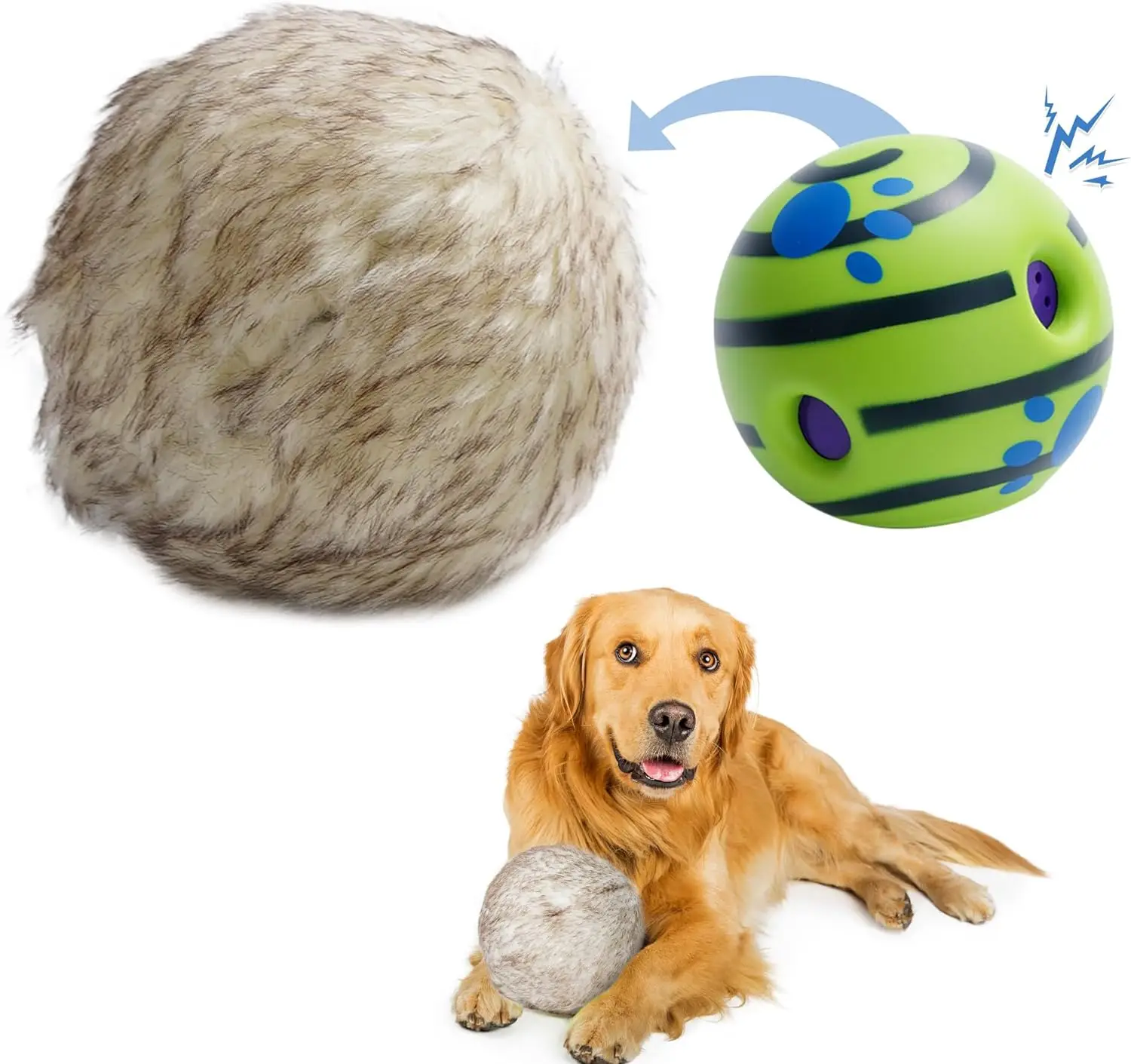 Nocciola Wobble Giggle Ball Dog Toy with Fuzzy Fur, Funny Giggle Sounds When Rolled & Shaken, Battery-free for Endless Chasing Fun, Interactive Dog To