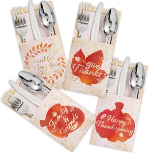 36PCS Thanksgiving Turkey Cutlery Holders, Gold Foil Utensil Holders for Autumn Fall Party, Dinner Table Decor