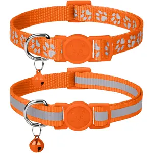 Reflective Cat Collar Breakaway with Bells, 2 Pack Girl Boy Pet Cat Collar Adjustable 7.5-12.5 Inch, Orange
