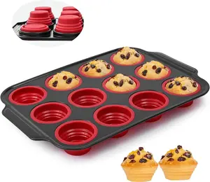 12 Cups Silicone Muffin Pans for Baking with Metal Frame, Egg Bite Molds, Cupcake Pans Regular Size, Muffin Tins Easy to Pop Nonstick Non Toxic Bakeware for Oven Dishwasher Safe