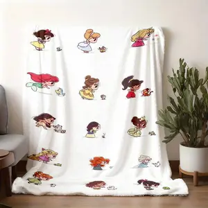 2026 new model printed with patterns Cute Q Version Princess Co-branded Flannel Blanket, Cartoon Princess and Cute Pet Partner Themed Warm Blanket, Soft and Skin-friendly Nap Blanket Suitable for B