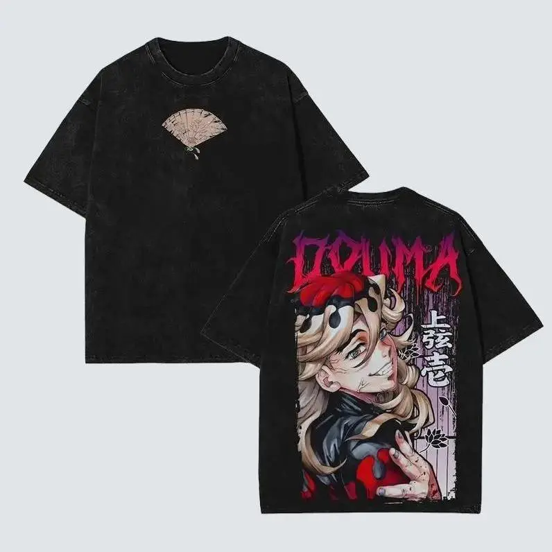 Limited Douma Demon Oversized Washed T-Shirt Inspired by Demon Slayer Kimetsu No Yaiba Featuring Retro 90s Vintage Graphic Design on Lightweight Acid Washed Cotton Fabric Unisex Casual Streetwear Ideal Gift for Anime Fans and Y2K Manga Lovers