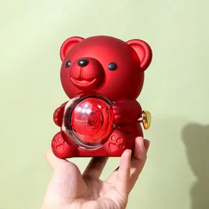 1PC Elegant Rotating Blooming Rose Bear Gift Box, Romantic Forever Rose Bear Surprise Gift, Great for Graduation Back to School Wedding Proposal Mother's Day Valentine's Day Birthday Anniversary, Creative Luxury Party Gift for Her