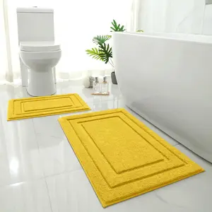 Bathroom Rugs Sets 2 Piece, Super Soft and Absorbent Non Slip Microfiber Machine Washable Bath Mat Set (20" x 32" + 16" x 24", Yellow)