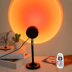Sunset Lamp Projector, 180-Degree Rotation USB Sunset Projection Light with Remote Control, LED Night Light Floor Lamp, Decorative Light for Photography, Parties & Bedroom, Colorful Dimmable LED Lights