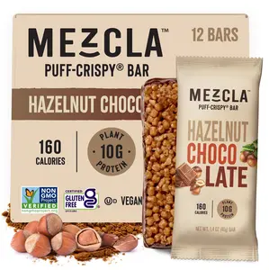 Mezcla Hazelnut Chocolate Bar - 10g Plant Protein, Gluten Free, Vegan, Non-GMO, High Protein Packed Snack, 12 Bars
