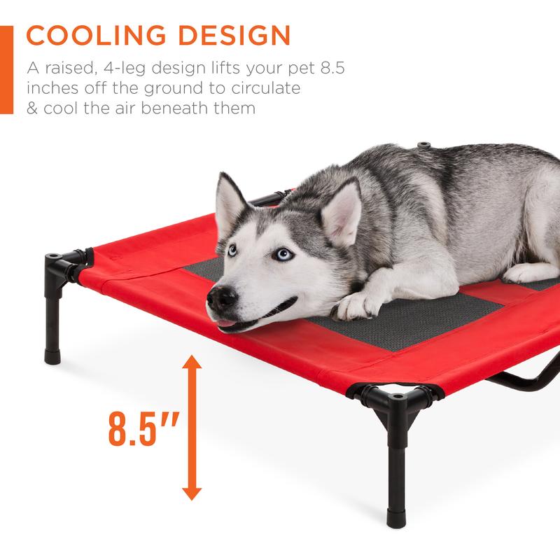 Best Choice Products 36in Outdoor Raised Mesh Cot Cooling Dog Pet Bed w/ Removable Canopy, Travel Bag