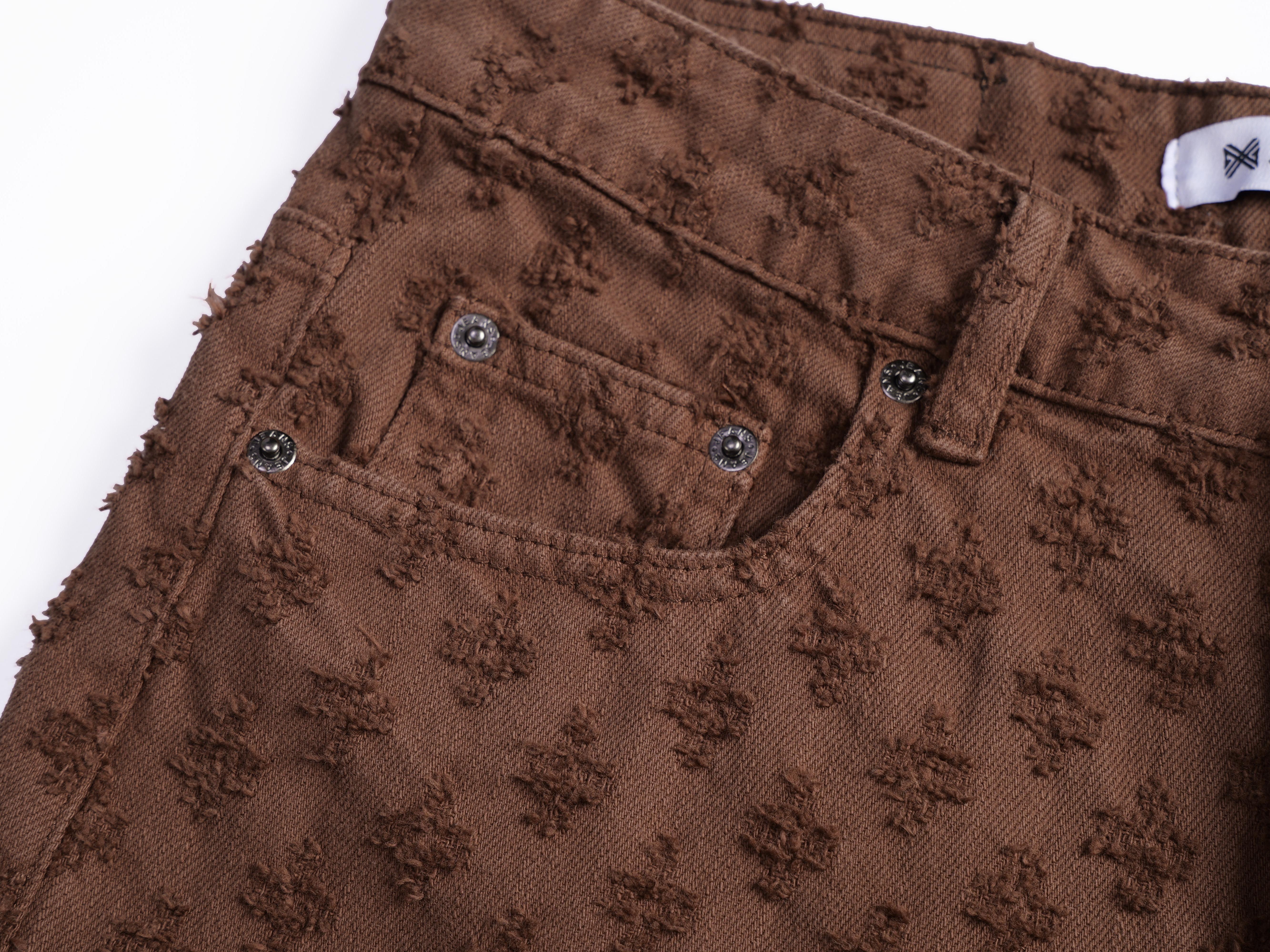 Summer Retro Brown Denim Shorts For Men, Wide Leg Casual Street Fifth Length Jeans Pants