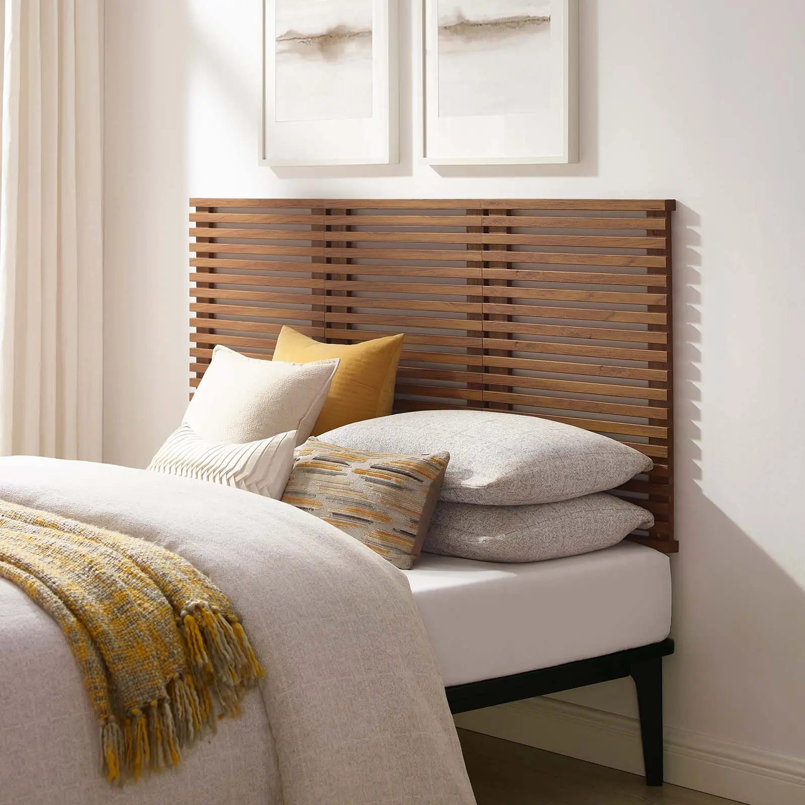 Modway Render Wall Mount Queen Headboard in Walnut Modway Render Wall Mount Queen Headboard in Walnut