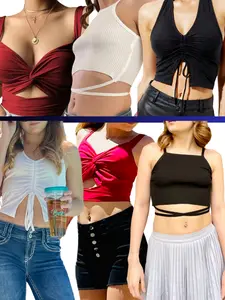 Chic & Comfy Sleeveless Crop Tops for Spring Summer & Fall Cute Cotton Halter Tank Womenswear Adjustable Beach Drawstring Straps Knot Style