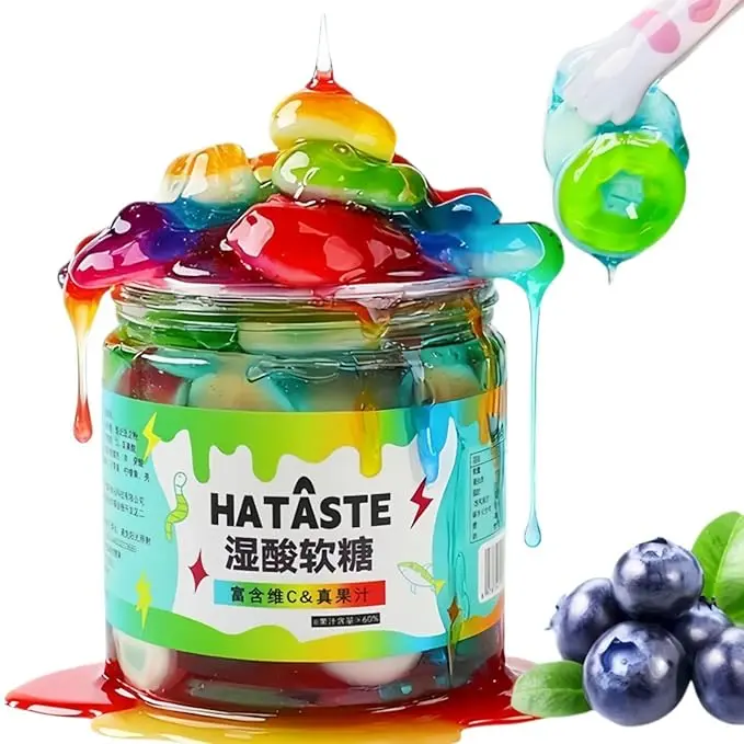 Sour Gooey Crystal Gemstone Gummies with Real Fruit Juice –Blueberry Flavor | Sweet & Tangy – Wet & Sticky Candy Snacks with Sour Ooze – 13.05oz Resealable Jar