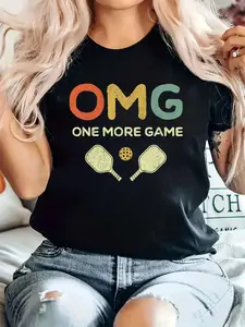 Fit Short Sleeve OMG Pickleball T-Shirt - Retro Paddle & Ball Graphic, Funny "One More Game" Slogan, Casual Tee for Pickleball Lovers, Machine Washable for all-Season Wear