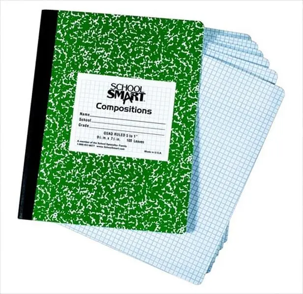 School Smart 085312 Traditional Sewn & Taped Composition Book - Marble Design, 5 sq/in. Graphing Quad Ruled, 15 lbs. Basis Weight, 9-3/4x7-1/2 in, 100 Leaves-200 Sheets, Journaling Supplies, Extra Durability
