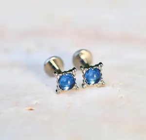 Titanium Rainbow Moonstone Stud Earring • Flat Back Earrings • Helix • Tragus • Cartilage Earrings • Nose Ring • Everyday wear