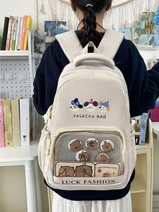 2025 Fashion New Style Student Backpack Transparent Campus Style Cute Backpack for Junior High Senior High School Students Large Capacity Letter Print Casual Backpack