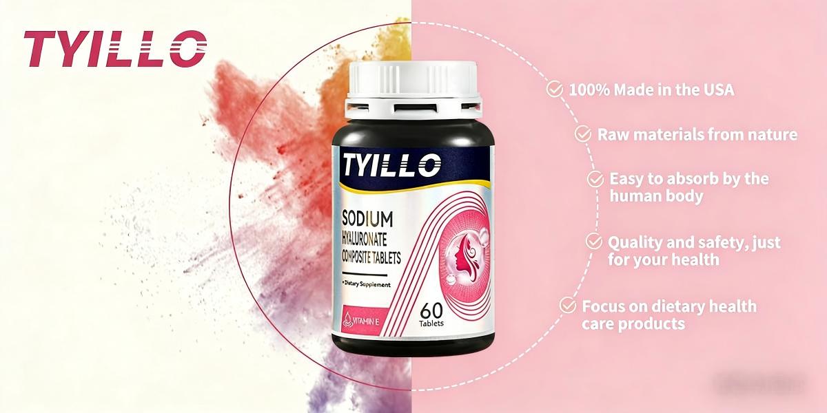 Tyillo Sodium Hyaluronate Vitamin E Complex Dietary Supplement Tablets – 40.06mg Sodium Hyaluronate, 27.01mg Vitamin C & 20mg Milk Thistle Extract| Natural Skin Care, Antioxidant, Skin Moisturizing, Hair & Eye Health & Joint Discomfort Relief