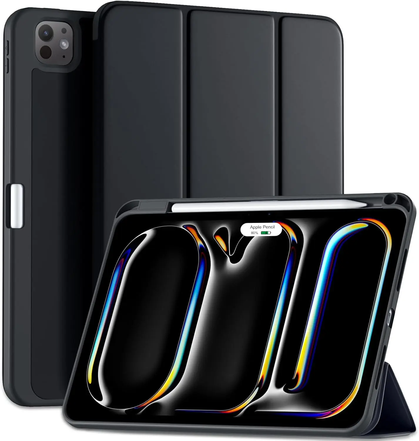 Compatible with iPad Pro 11 Inch Case (M4 2024/M5 2025) with Pencil Holder,  Cover with Protective Trifold Stand & Soft TPU , Auto Wake/Sleep, Support Pencil Pro, Black