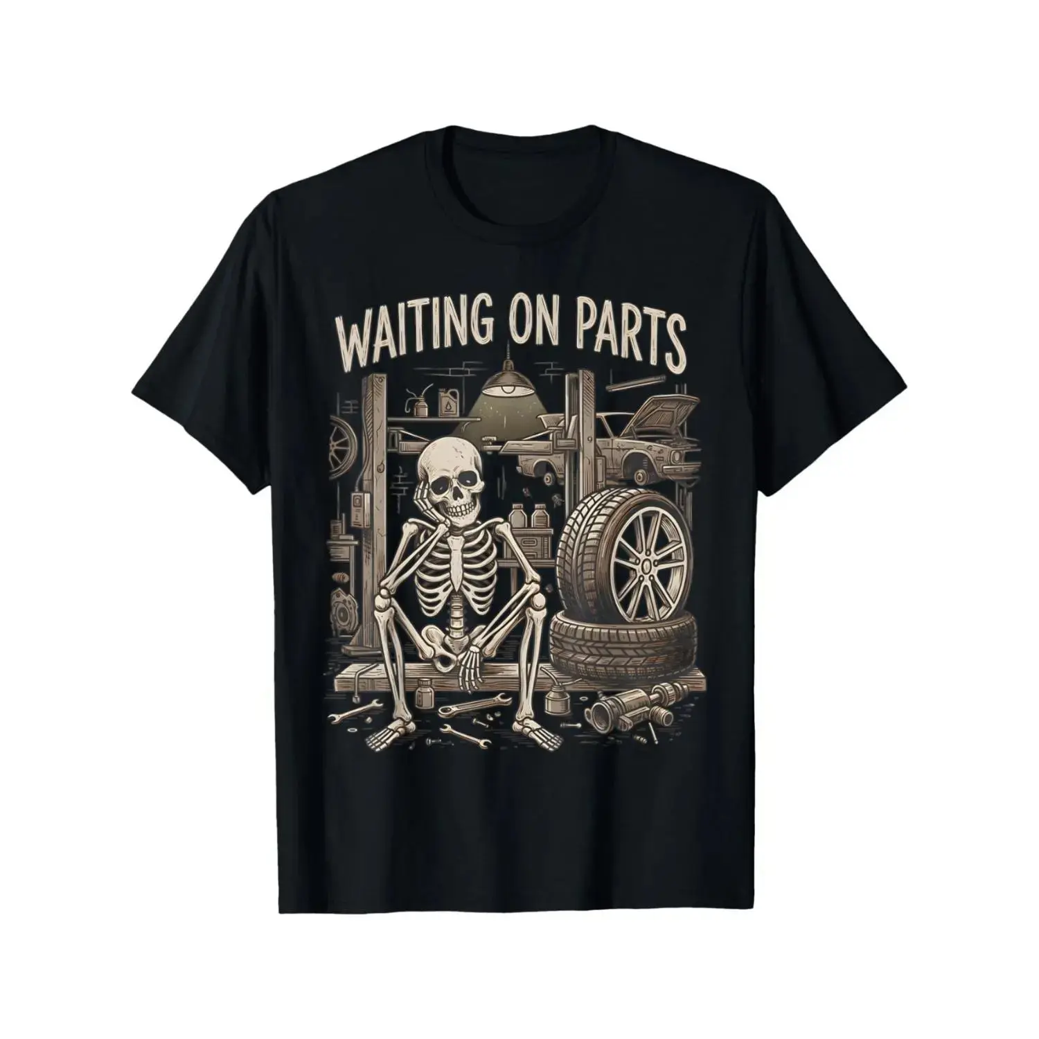 Waiting On Parts Funny Skeleton Auto Mechanic Technician T- for Men  Couple  Trendy Tops, Short Sleeve, Street Style, Comfort Tee, Casual Summer Tee, Must-have Fashionable Tee, Crew Neck, Medium Stretch Fabric, All,summerwins shirts women,T-Shirt