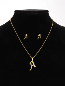 Simple Stainless Steel Alphabet Pendant Necklace Earring Set, 26 Letters, Durable Personalized Jewelry for Women & Men, Perfect Gift Idea, Trendy Jewelry Set