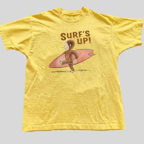 Monkey Surfing Graphic Tee, Curious Inspired Beach Shirt, Vintage Y2K Fashion
