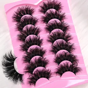7 Pairs Fluffy Cluster Lashes Thick Eyelashes Strips Round Long Thick Fake Lashes 8D Russian D Curl Strips Lashes Wispy Lashes Pack