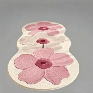 Creative Elegant Floral Pattern Plush Bedside Carpet, Floral Shaped Rug, Soft Comfortable Living Room Bedroom Rug, Fashion Cute Home Decor Mat, Fluffy Rugs