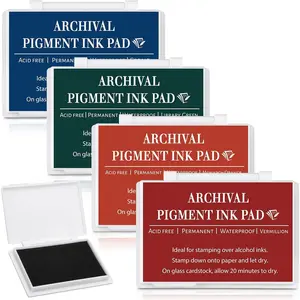 4 Pcs Archival Pigment Waterproof Ink Pad for Stamps 3.7 x 2.5 Inch Permanent Waterproof Ink Pad for Card Making, Stamping, Scrapbooking Gift (Bright Colors)