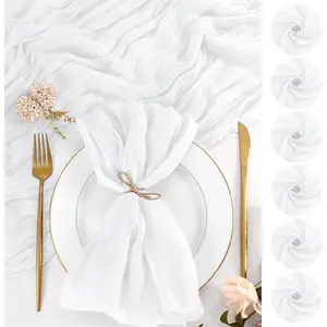 12 Pack 20x20inch White Cloth Napkins Rustic Boho Gauze Washable Elegant Table Napkins Bulk for Wedding Party Bridal Baby Shower Table Decor