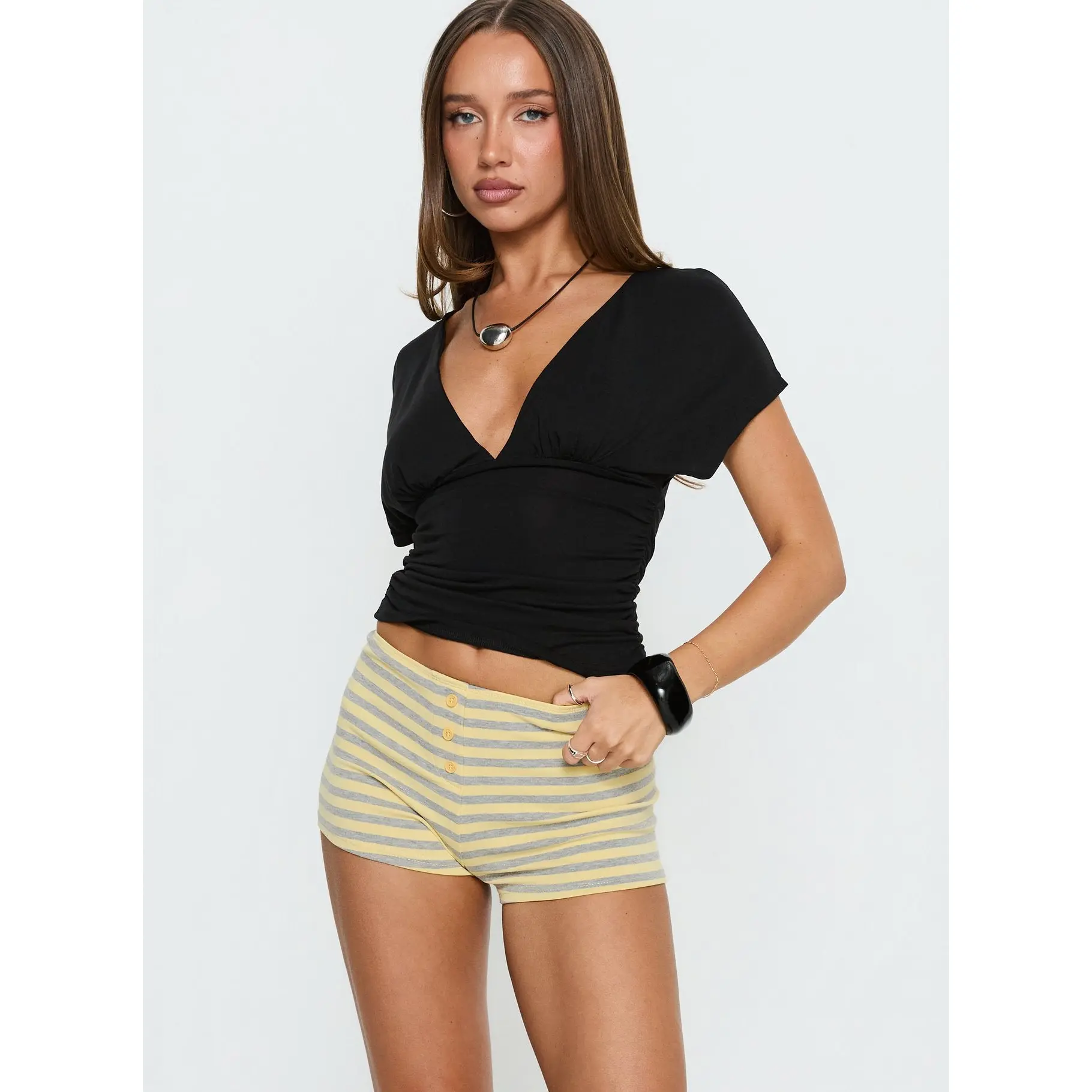 Azazel Button Detail Micro Boxer Shorts Yellow / Grey Stripe