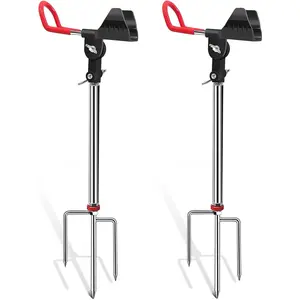 Fishing Rod Holder for Ground,360 Degree Adjustable Bank Fishing Pole Stainless Steel Beach Fishing Rod Stand Easy Set Up for Men