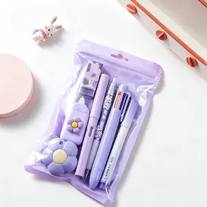 Kawaii Pastel 7-Piece Office & School Stationery Set - Cute Flower-Decor Kit with Multi-Color Gel Pens, Correction Tape, Eraser, Box Cutter - Aesthetic Desk Supplies, Ideal Back-to-School Gift for Girls