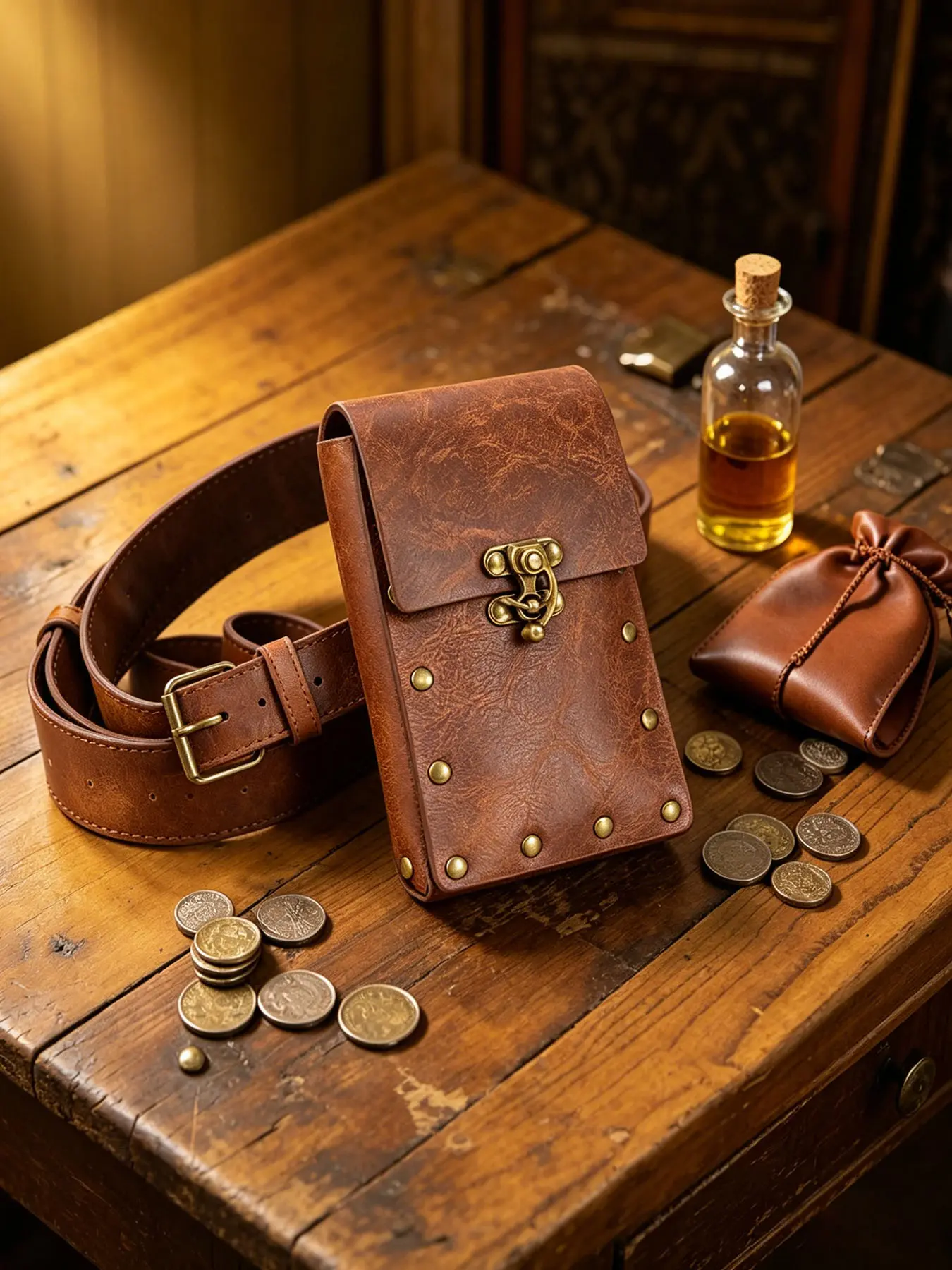 1 Set Medieval Viking Belt Pouch Fashion Waist Packs Waist Bag Fanny Pack Hip Pack Vintage PU Leather Belt Wallet Halloween Renaissance Fair Cosplay Costume Props